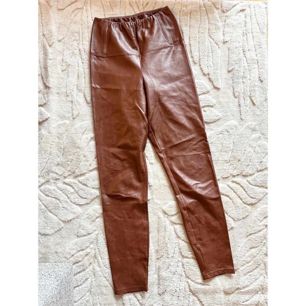 Aritzia Wilfred Free Daria Pant Brown High Rise Vegan Leather Leggings Size S - Picture 2 of 7